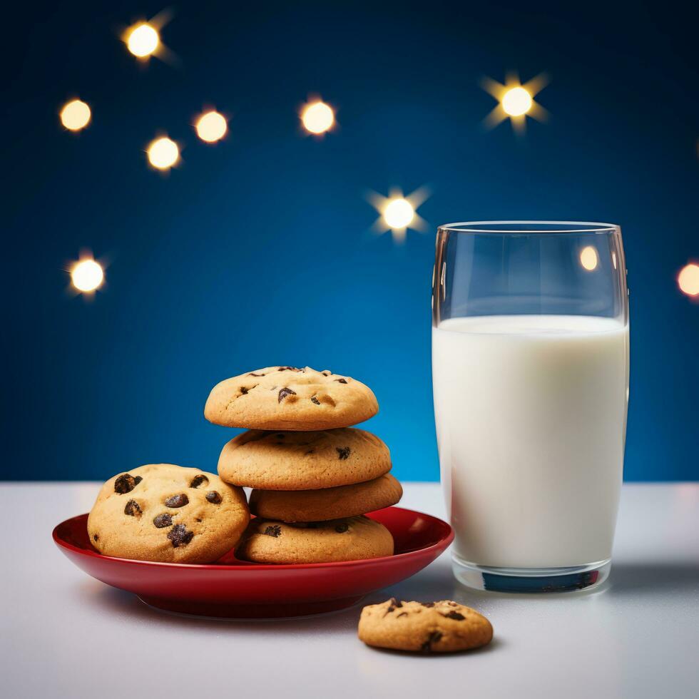 ai generado trata para Papa Noel claus - Leche y galletas foto