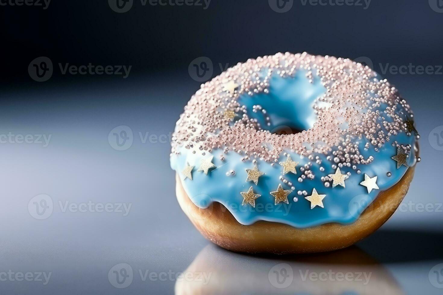 AI Generated Hanukkah donuts with powdered sugar on a blue background. photo