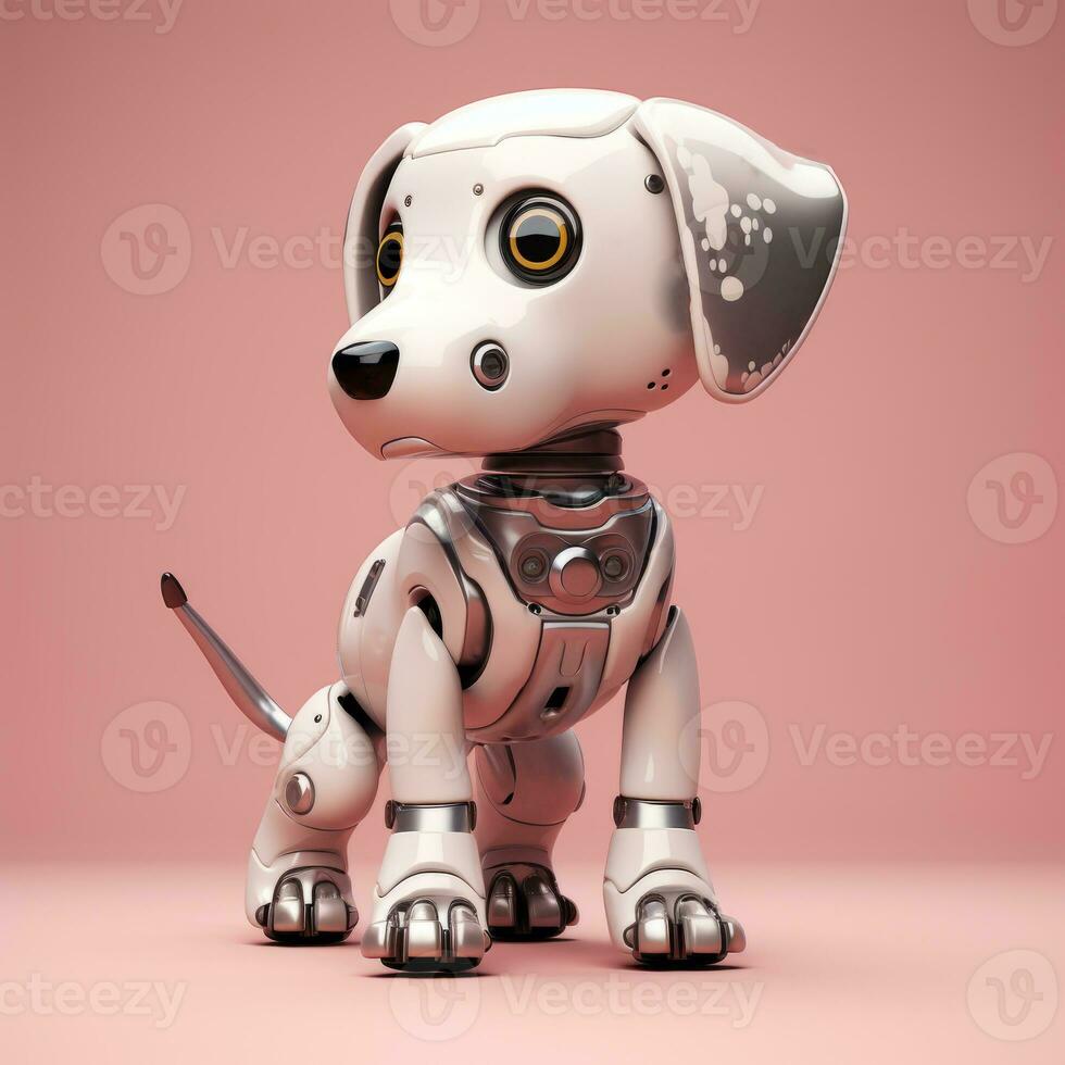AI Generated Toy robot dog on pink background photo