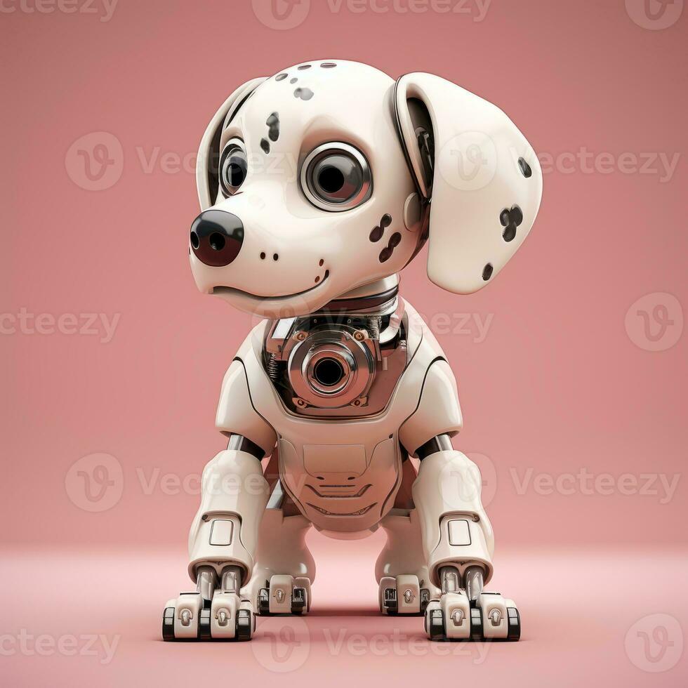 AI Generated Toy robot dog on pink background photo