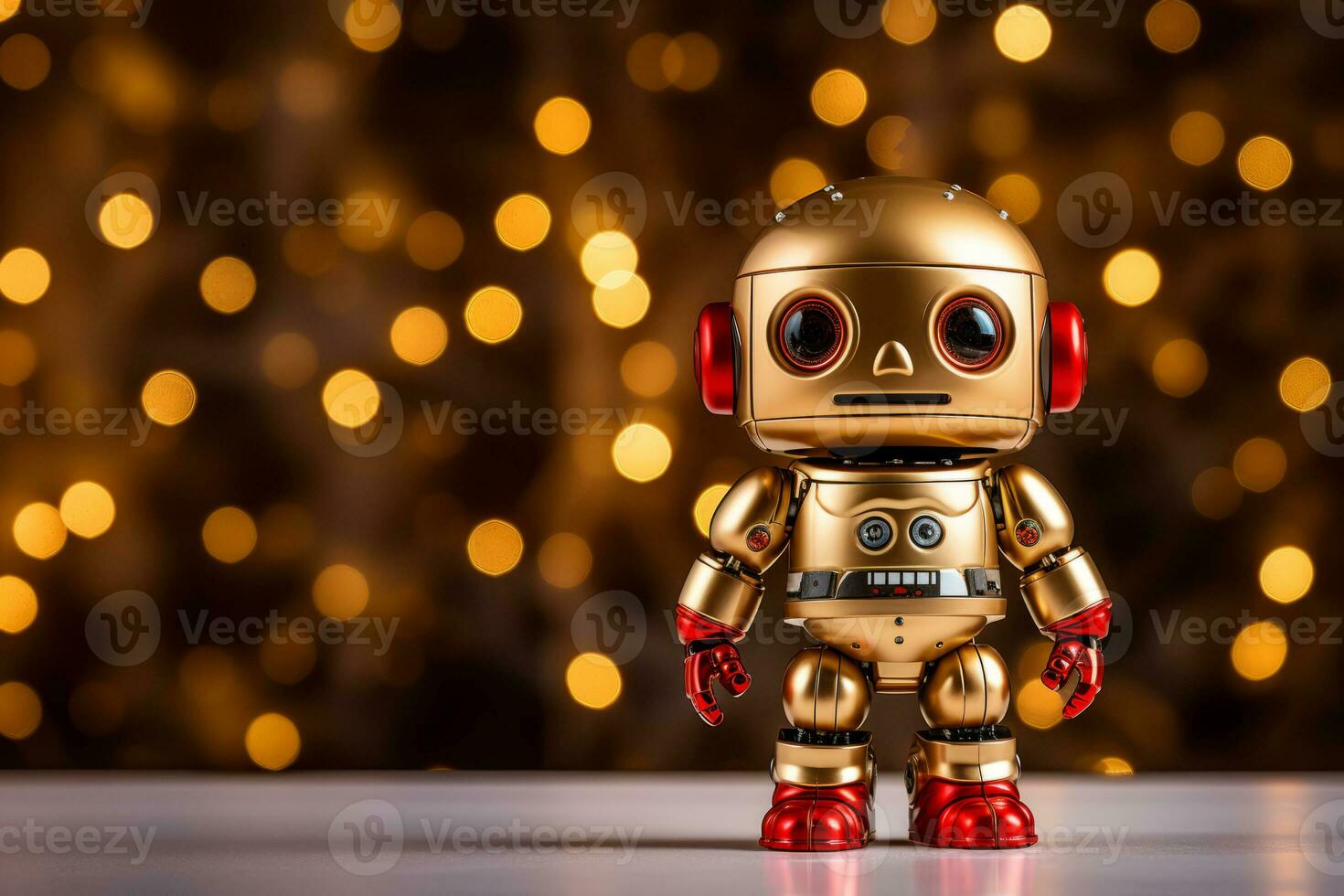 AI Generated Cute robot on Christmas background. Copy space. photo
