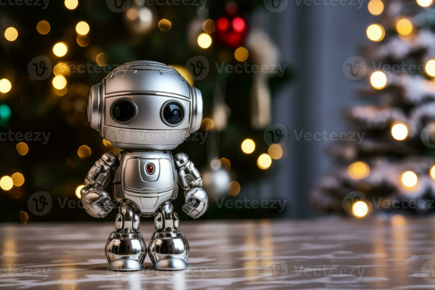 AI Generated Cute robot on Christmas background. Copy space. photo