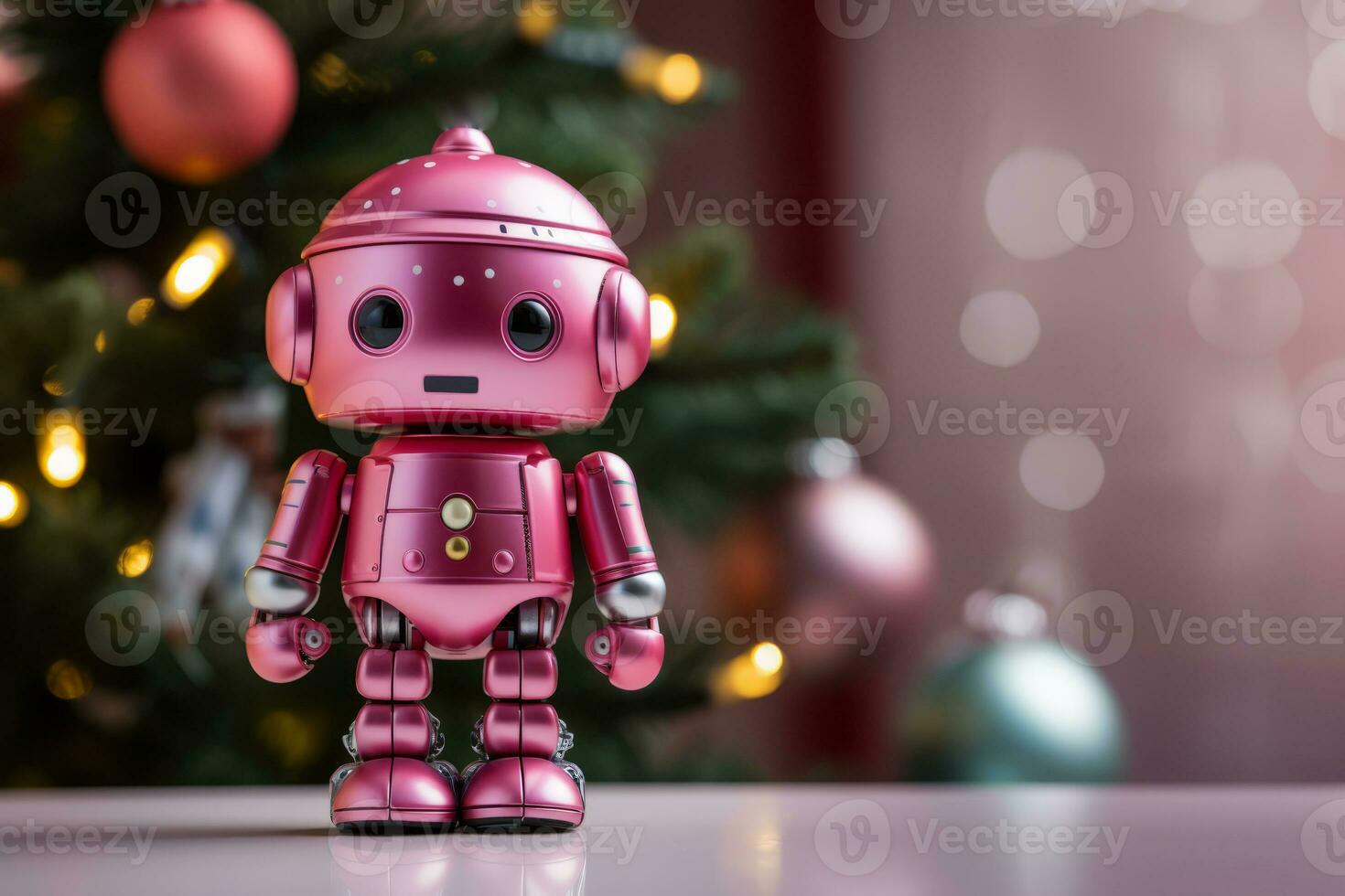 AI Generated Cute robot on Christmas background. Copy space. photo