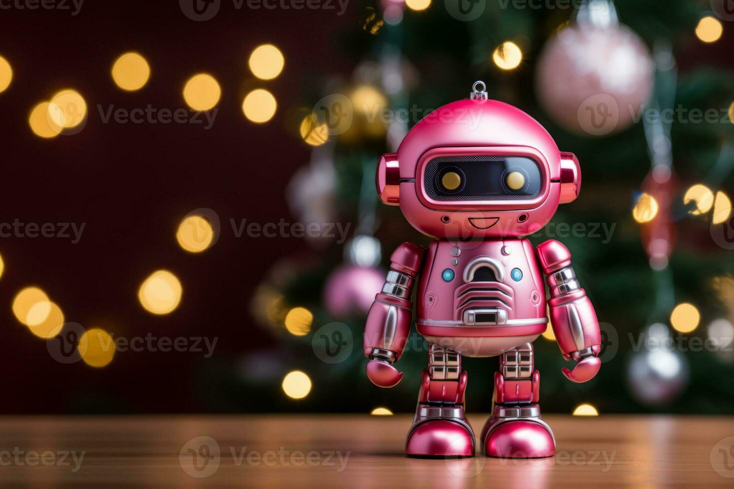 AI Generated Cute robot on Christmas background. Copy space. photo