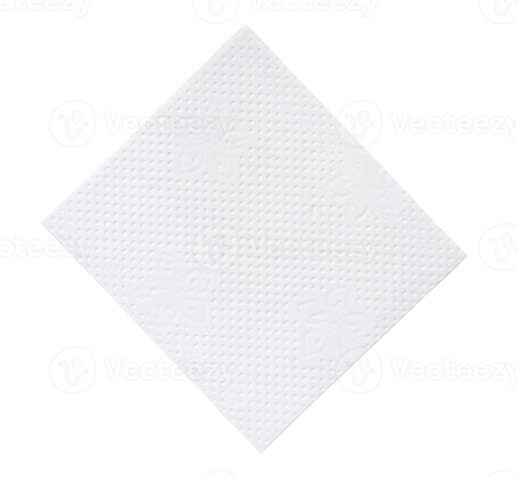 Top view of folded white tissue paper or napkin isolated with clipping path in png file format