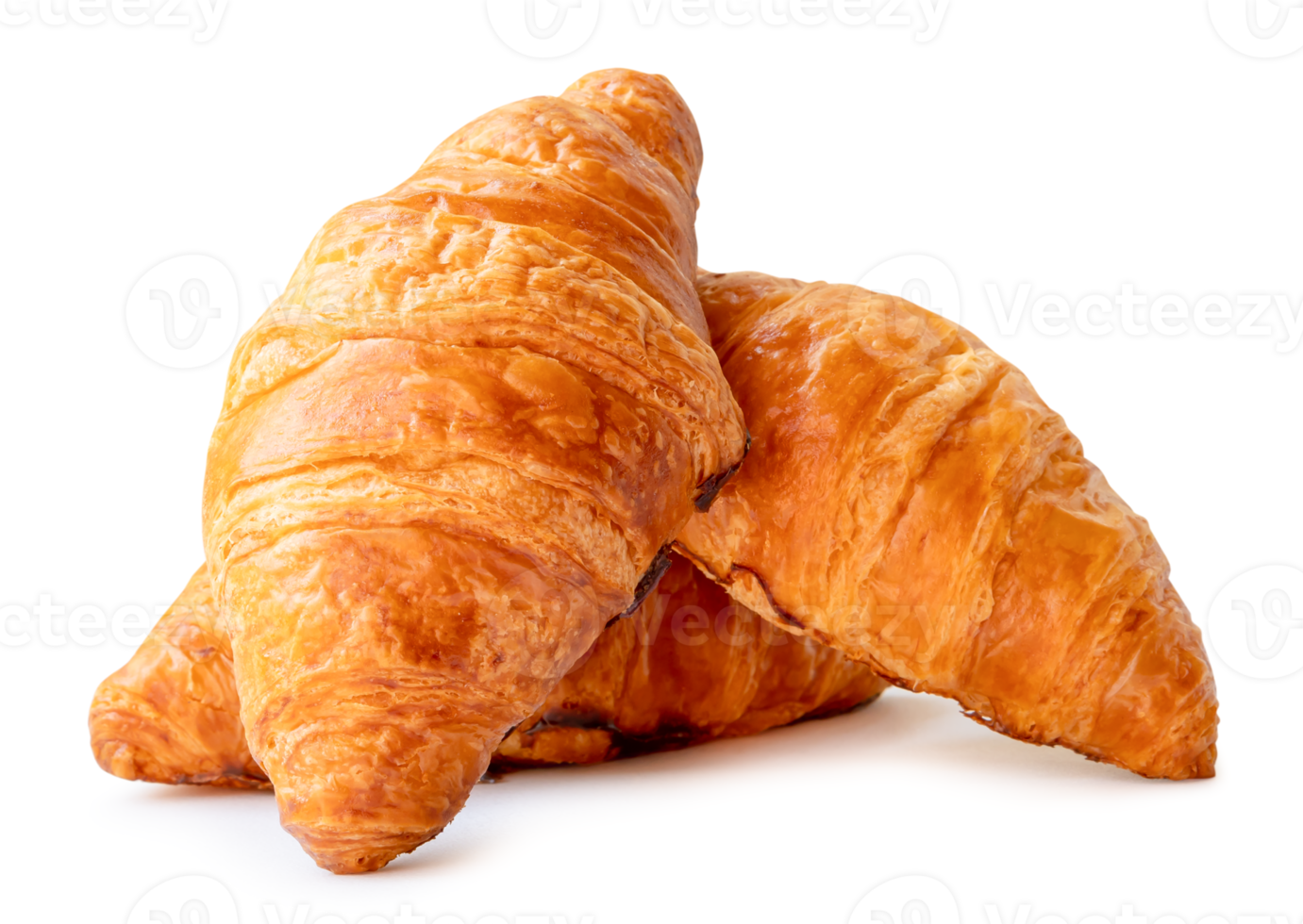 Croissants in stack isolated with clipping path and shadow in png file format