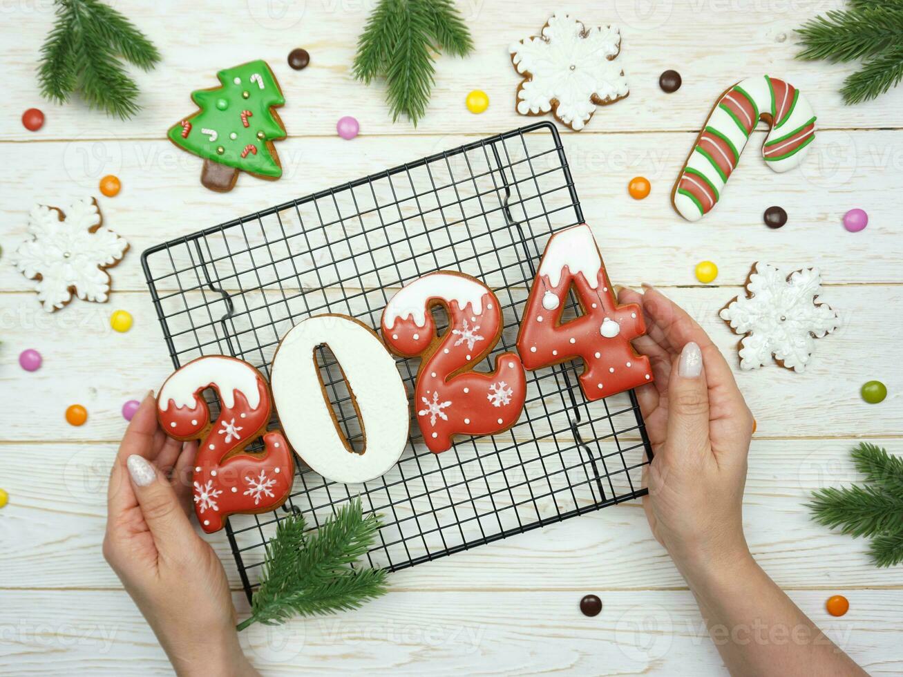 The numbers 2024 from gingerbread. New Year's background. Christmas