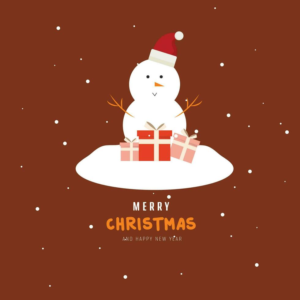 Merry Christmas Social Media Post Snowman Holding with Gift Box vector