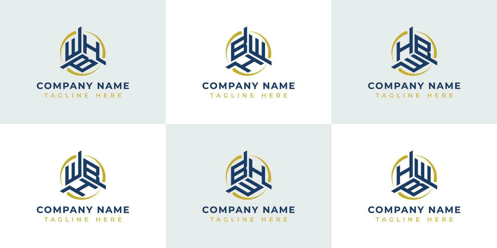 Letter WBH, WHB, BWH, BHW, HWB, HBW Hexagonal Technology Logo Set. Suitable for any business vector