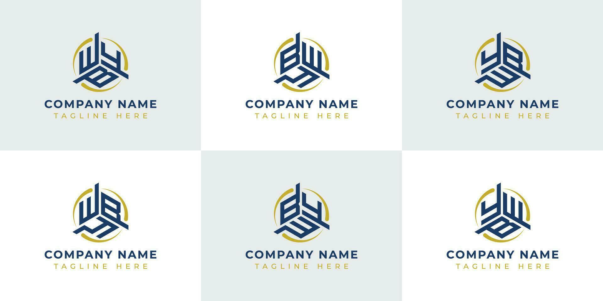 Letter WBY, WYB, BWY, BYW, YWB, YBW Hexagonal Technology Logo Set. Suitable for any business vector