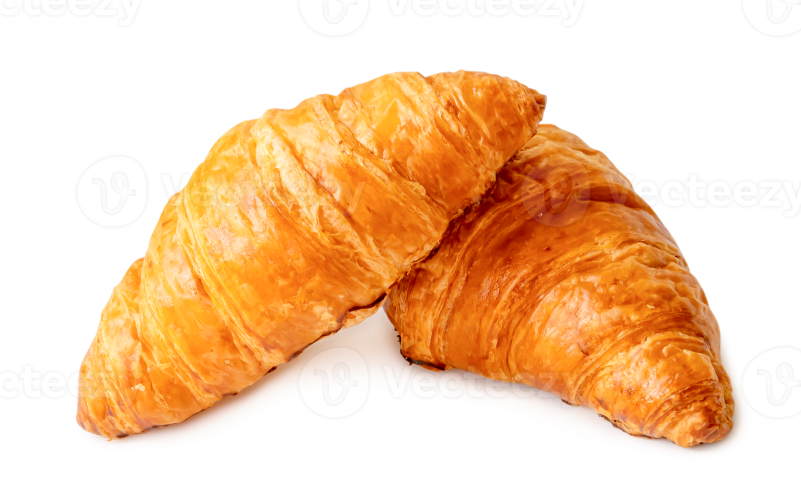 two piece of croissant in stack and cross shape isolated with clipping path in png file format