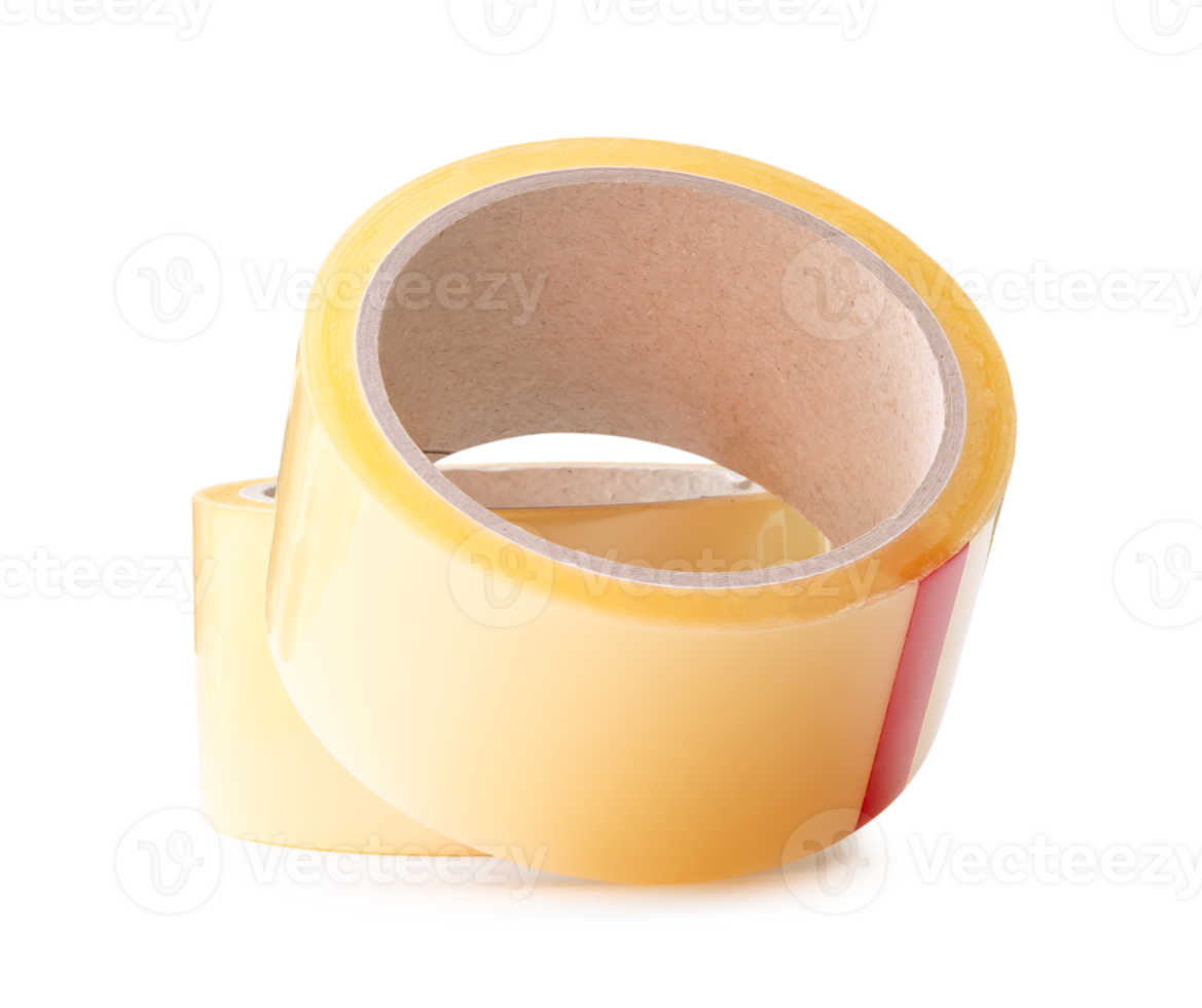 Two brown transparent tape in stack isolated with clipping path and shadow in png file format