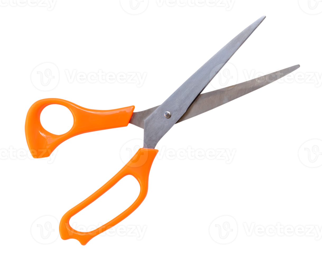 multipurpose scissors with orange or yellow handle isolated with clipping path. in png file format