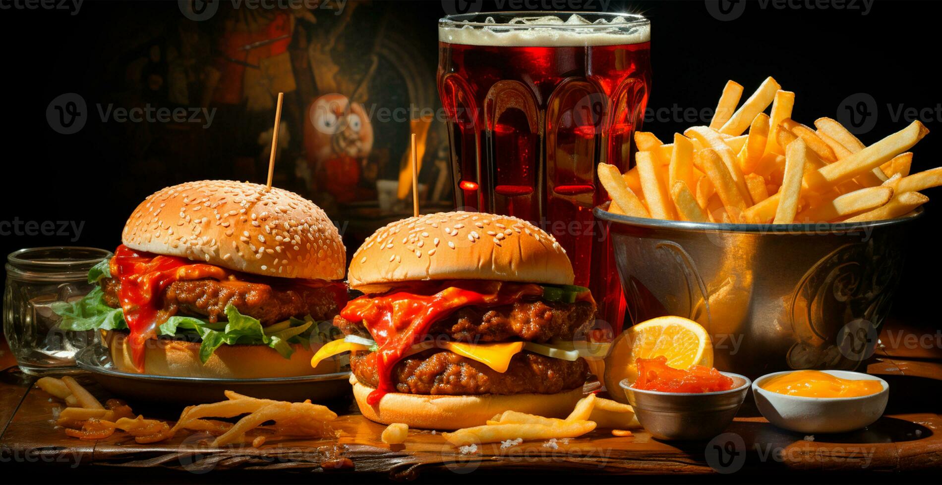 AI generated Large set of different fast food, junk food - AI generated image photo