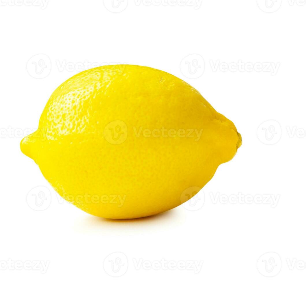 Single fresh beautiful yellow lemon isolated on white background with clipping path. Front view and flat lay photo