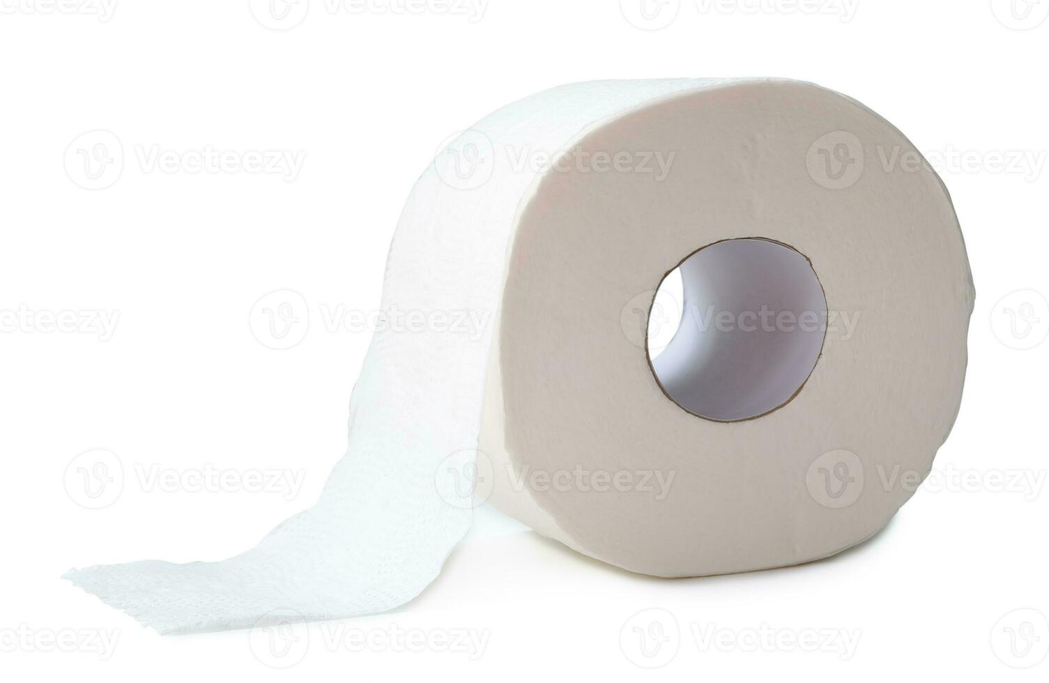 Single roll of white tissue paper or napkin prepared for use in toilet or restroom isolated on white background with clipping path photo