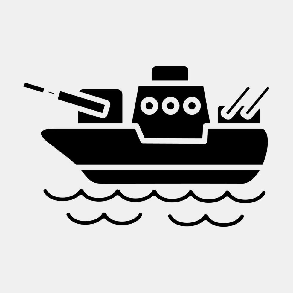 Icon battle ship. Military elements. Icons in glyph style. Good for prints, posters, logo, infographics, etc. vector