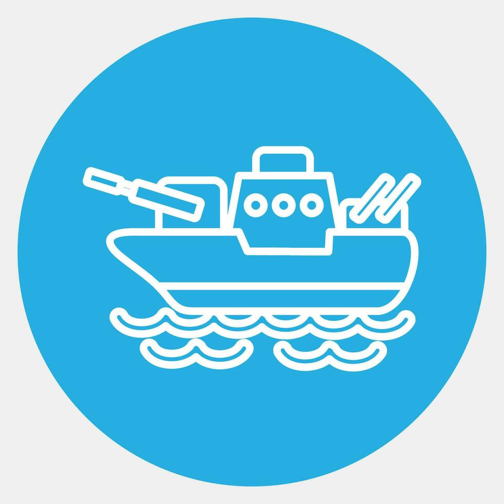 icono batalla barco. militar elementos. íconos en azul redondo estilo. bueno para huellas dactilares, carteles, logo, infografía, etc. vector