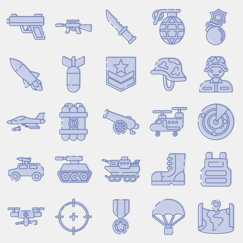 Icon set of military. Military elements. Icons in two tone style. Good for prints, posters, logo, infographics, etc. vector