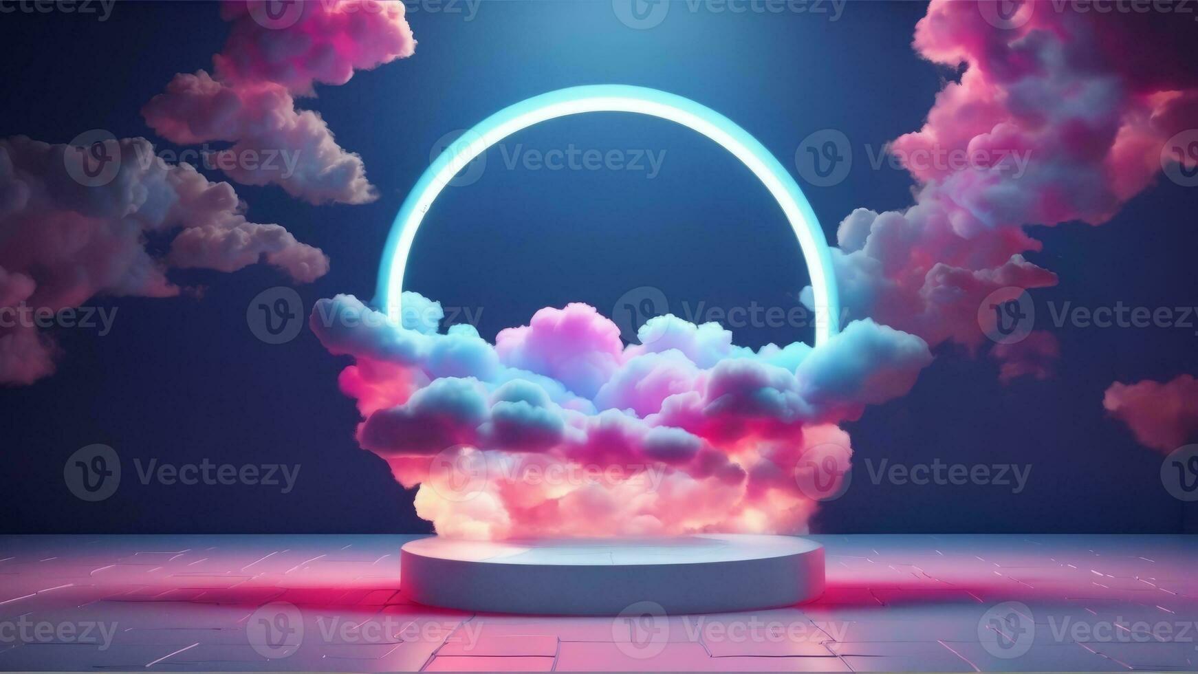AI generated 3d pedestal with a square frame of neon red lines in a plastic volumetric frame. A podium for advertising items or cosmetic products. Modern design space for the banner. ai generation photo