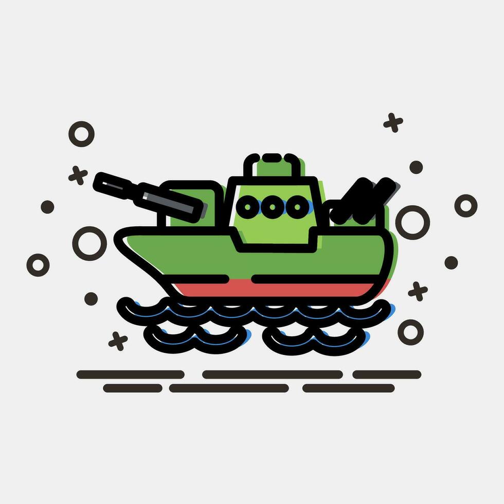 Icon battle ship. Military elements. Icons in MBE style. Good for prints, posters, logo, infographics, etc. vector