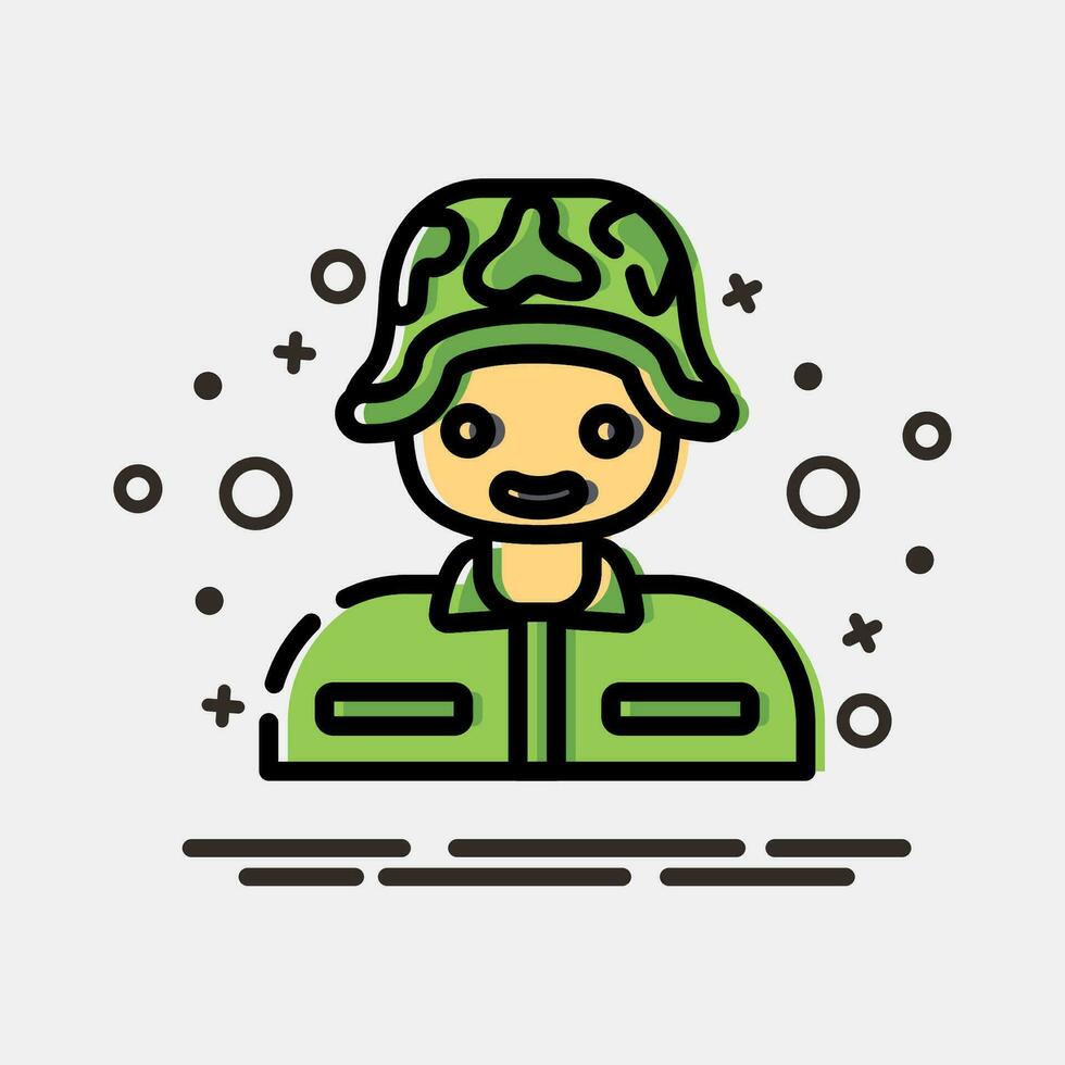 icono soldado. militar elementos. íconos en mbe estilo. bueno para huellas dactilares, carteles, logo, infografía, etc. vector