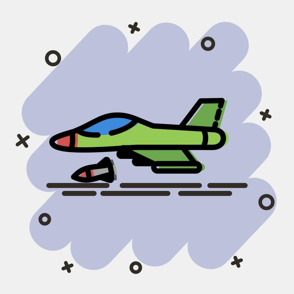 Icon fighter jet. Military elements. Icons in comic style. Good for prints, posters, logo, infographics, etc. vector