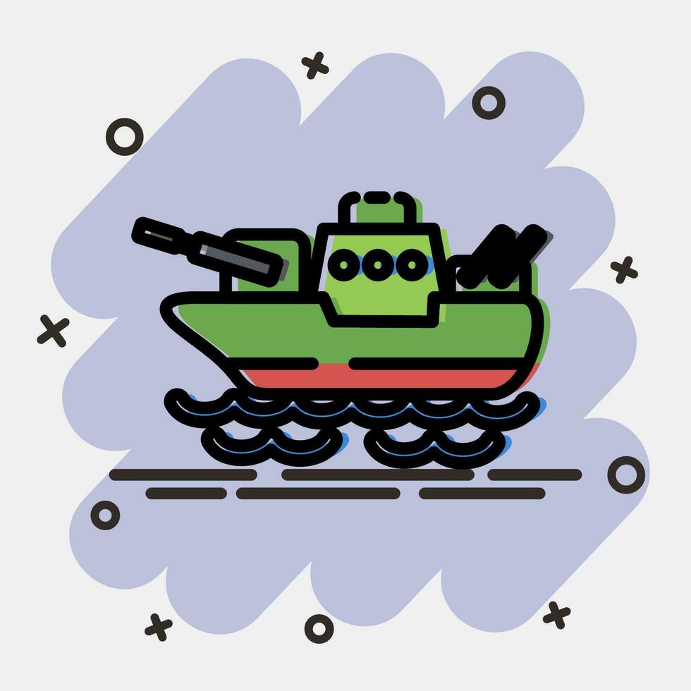 icono batalla barco. militar elementos. íconos en cómic estilo. bueno para huellas dactilares, carteles, logo, infografía, etc. vector