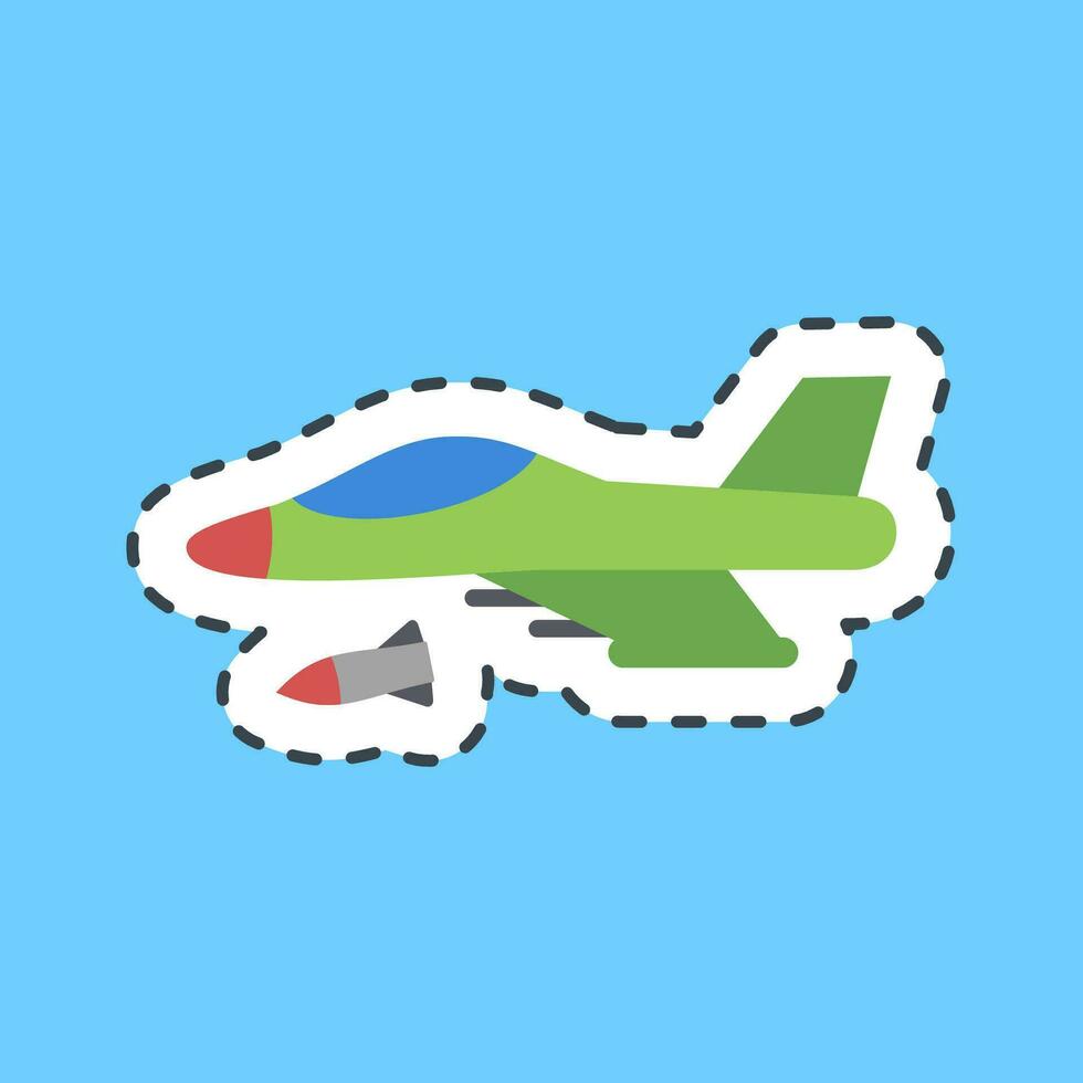 Cutting line sticker fighter jet. Military elements. Good for prints, posters, logo, infographics, etc. vector