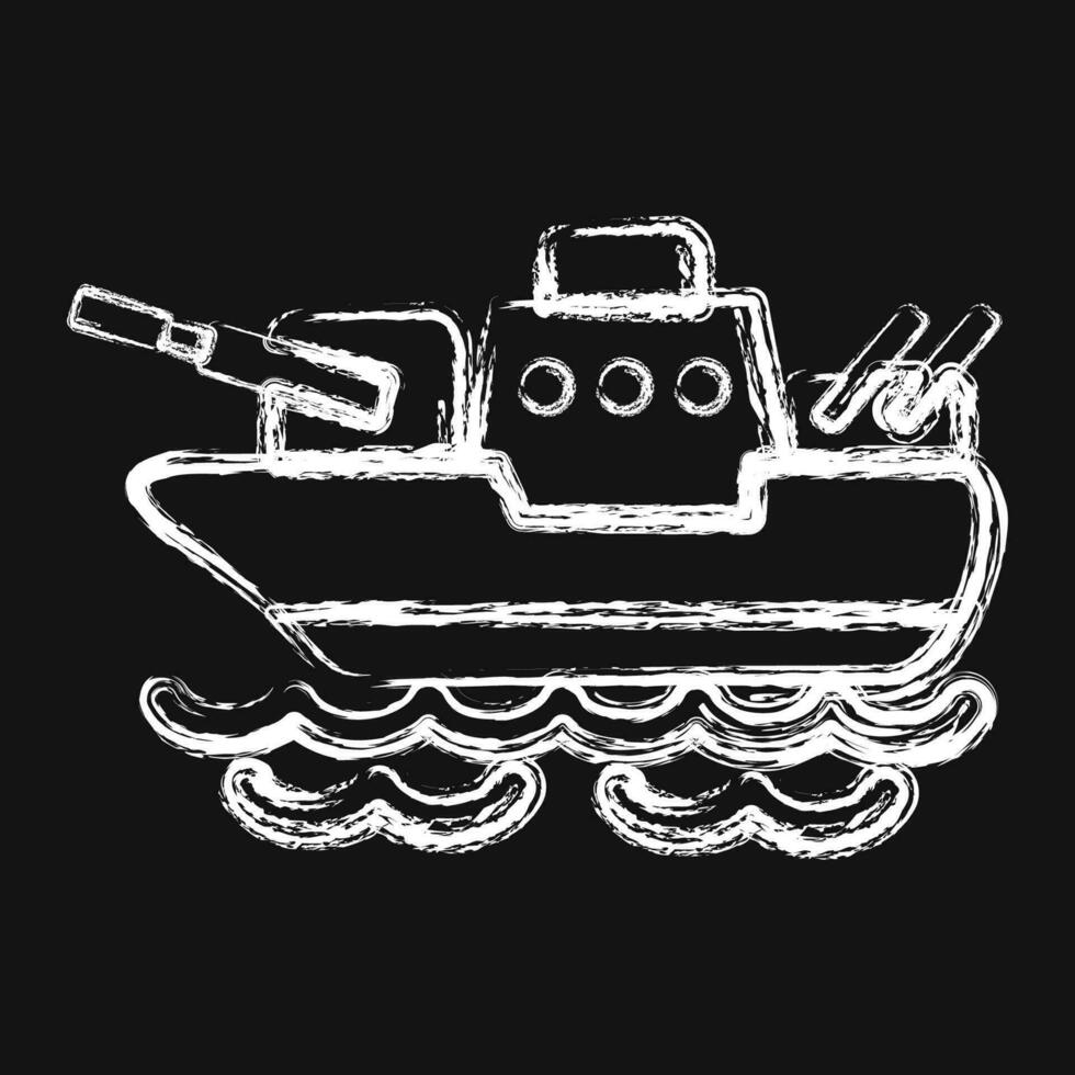 Icon battle ship. Military elements. Icons in chalk style. Good for prints, posters, logo, infographics, etc. vector