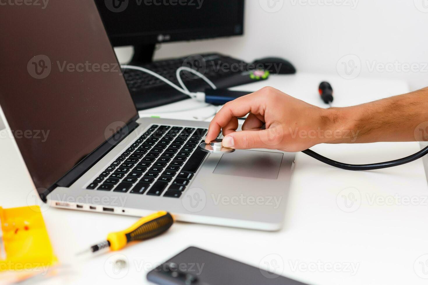 stethoscope on laptop computer.healthcare concept photo