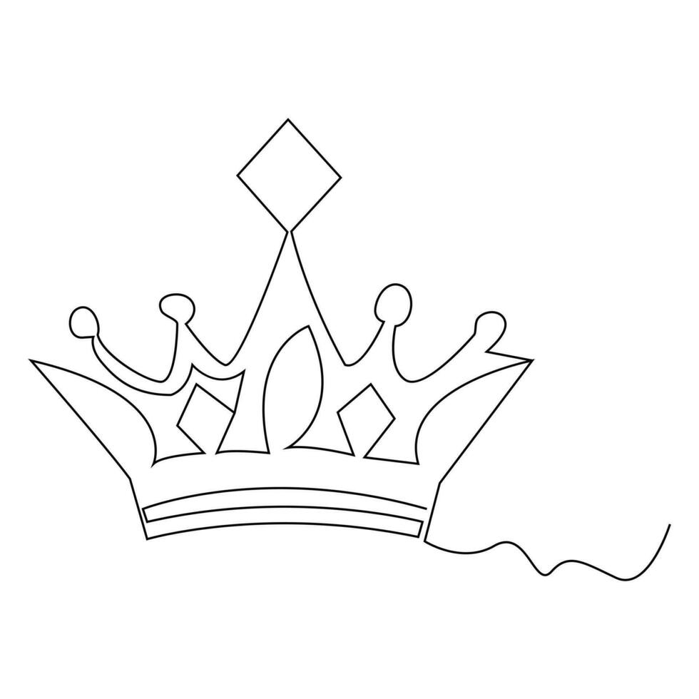 King crown Continuous one line vector art drawing and illustration