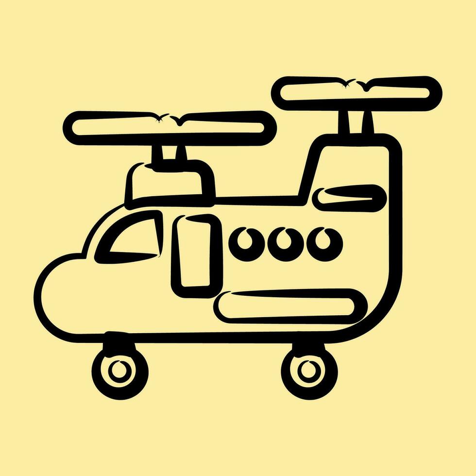 icono militar helicóptero. militar elementos. íconos en mano dibujado estilo. bueno para huellas dactilares, carteles, logo, infografía, etc. vector