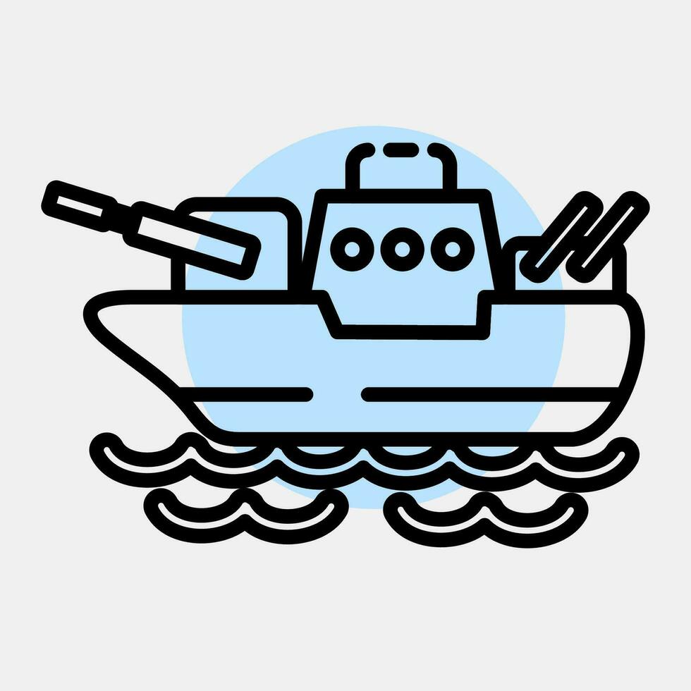 icono batalla barco. militar elementos. íconos en color Mancha estilo. bueno para huellas dactilares, carteles, logo, infografía, etc. vector