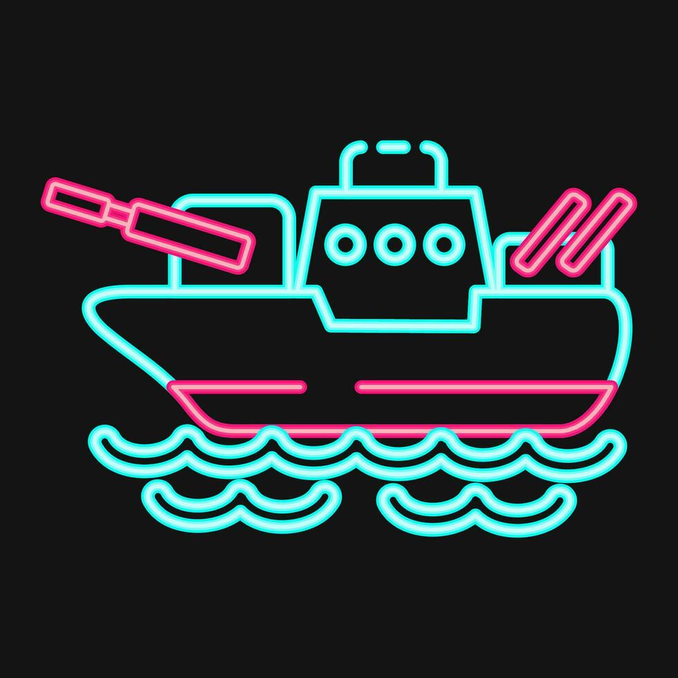 Icon battle ship. Military elements. Icons in neon style. Good for prints, posters, logo, infographics, etc. vector