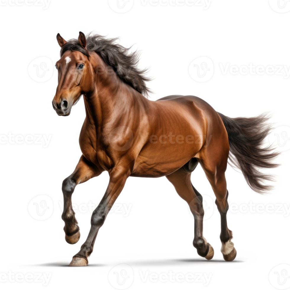 AI generated Purebred brown horse isolated on transparent background. Galloping stallion png