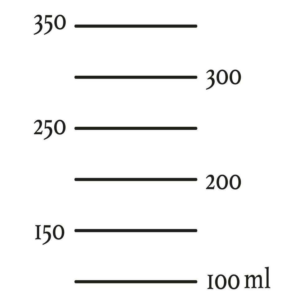 Scale 350 ml liquid volume. Measuring cup, jug to preparing cooking. Vector simple illustration.