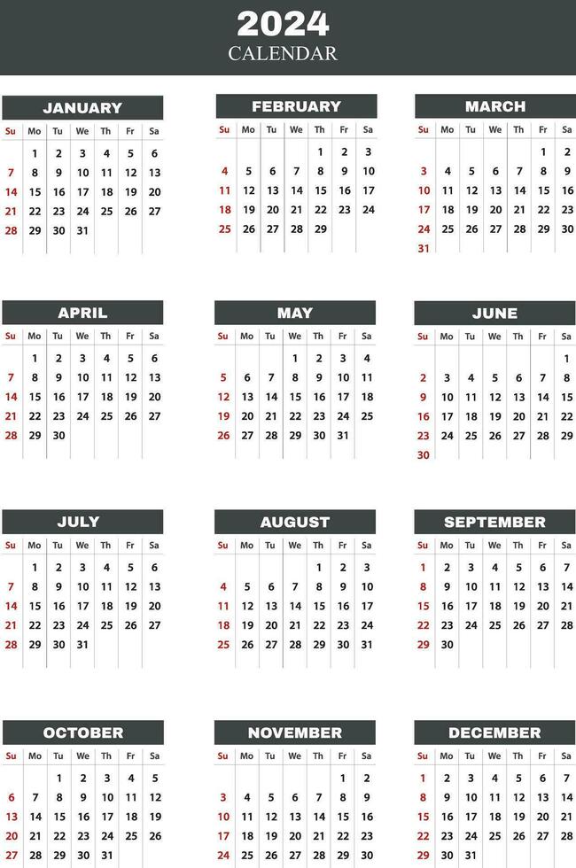 2024 Wall Calendar Minimal Design Template vector