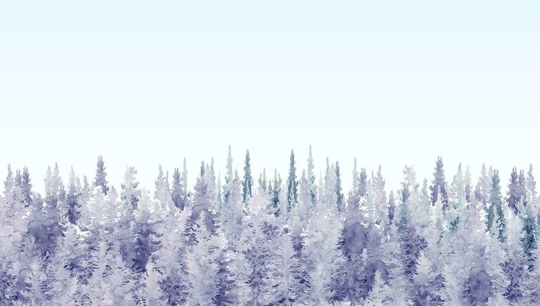 Watercolor painting landscape pine woods forest art background. vector