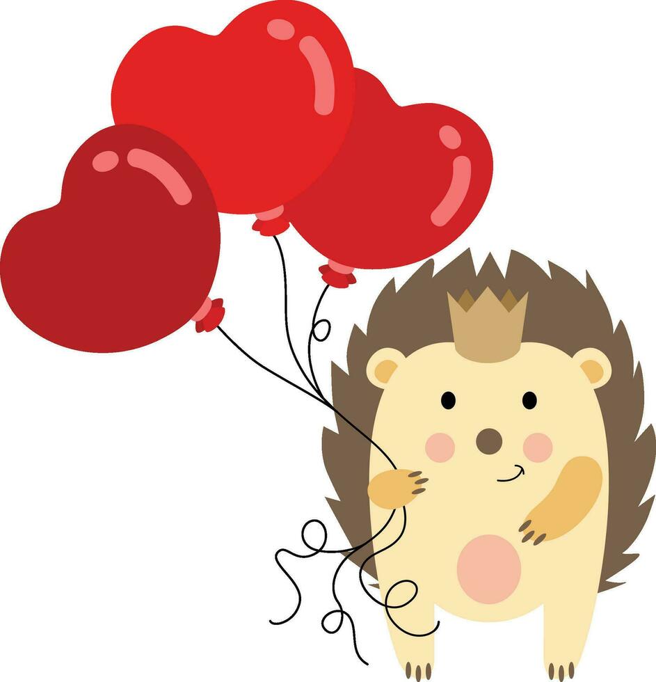 Hedgehog with a crown holding heart balloons vector