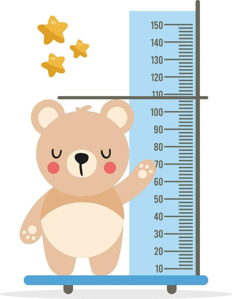 Cute teddy bear ruler for baby growth vector