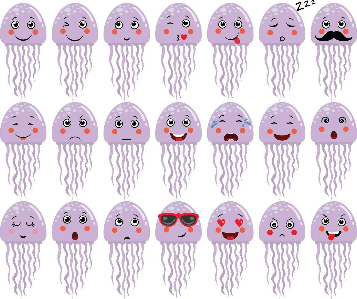 Cute squid cartoon with different expressions vector