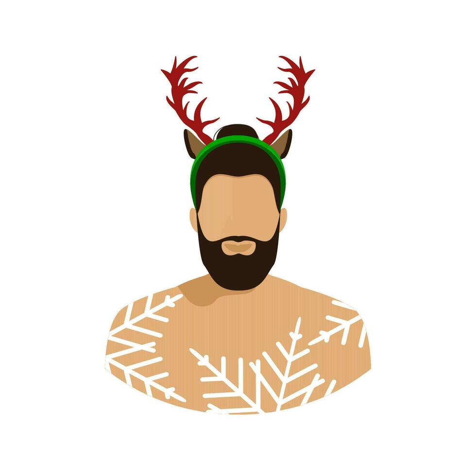 A man with Christmas reindeer antlers. vector