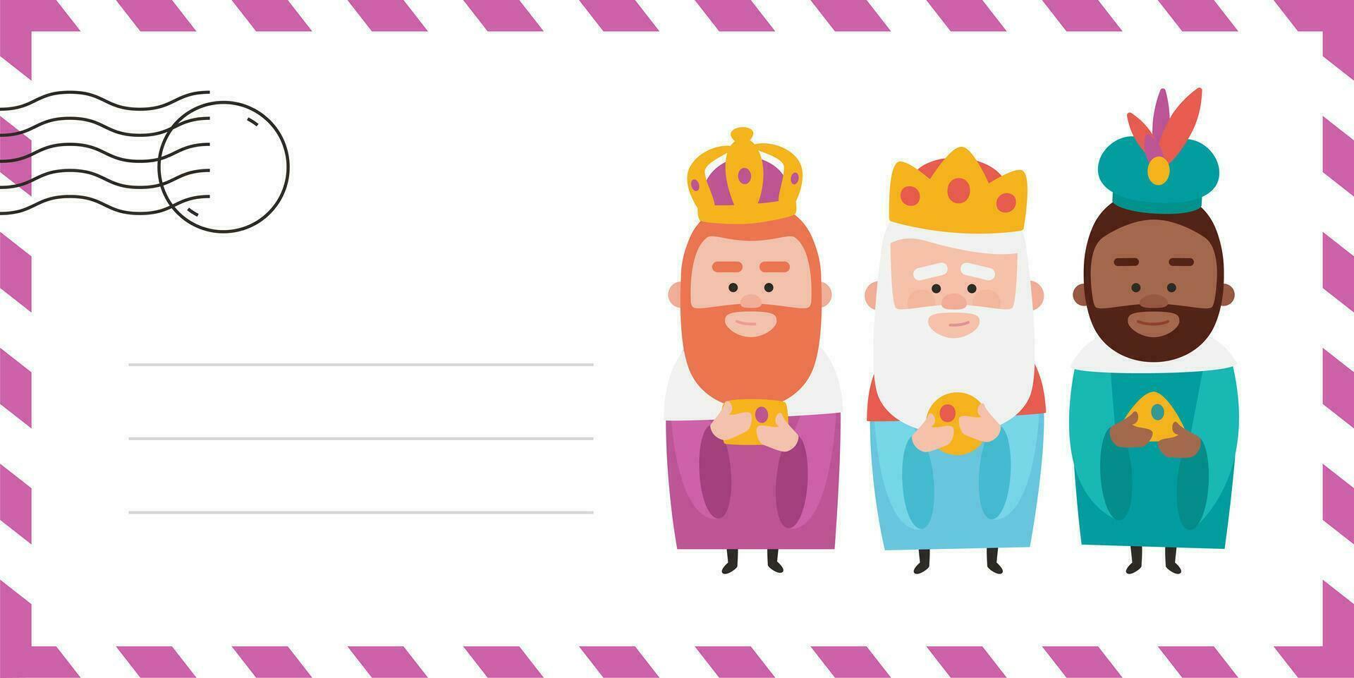 Envelope of the wise men. The three kings of orient, Melchior, Gaspard and Balthazar. Funny vectorized letter. vector