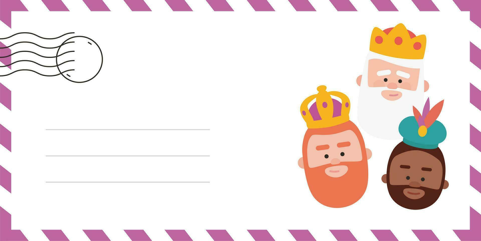 Envelope of the wise men. The three kings of orient, Melchior, Gaspard and Balthazar. Funny vectorized letter. vector