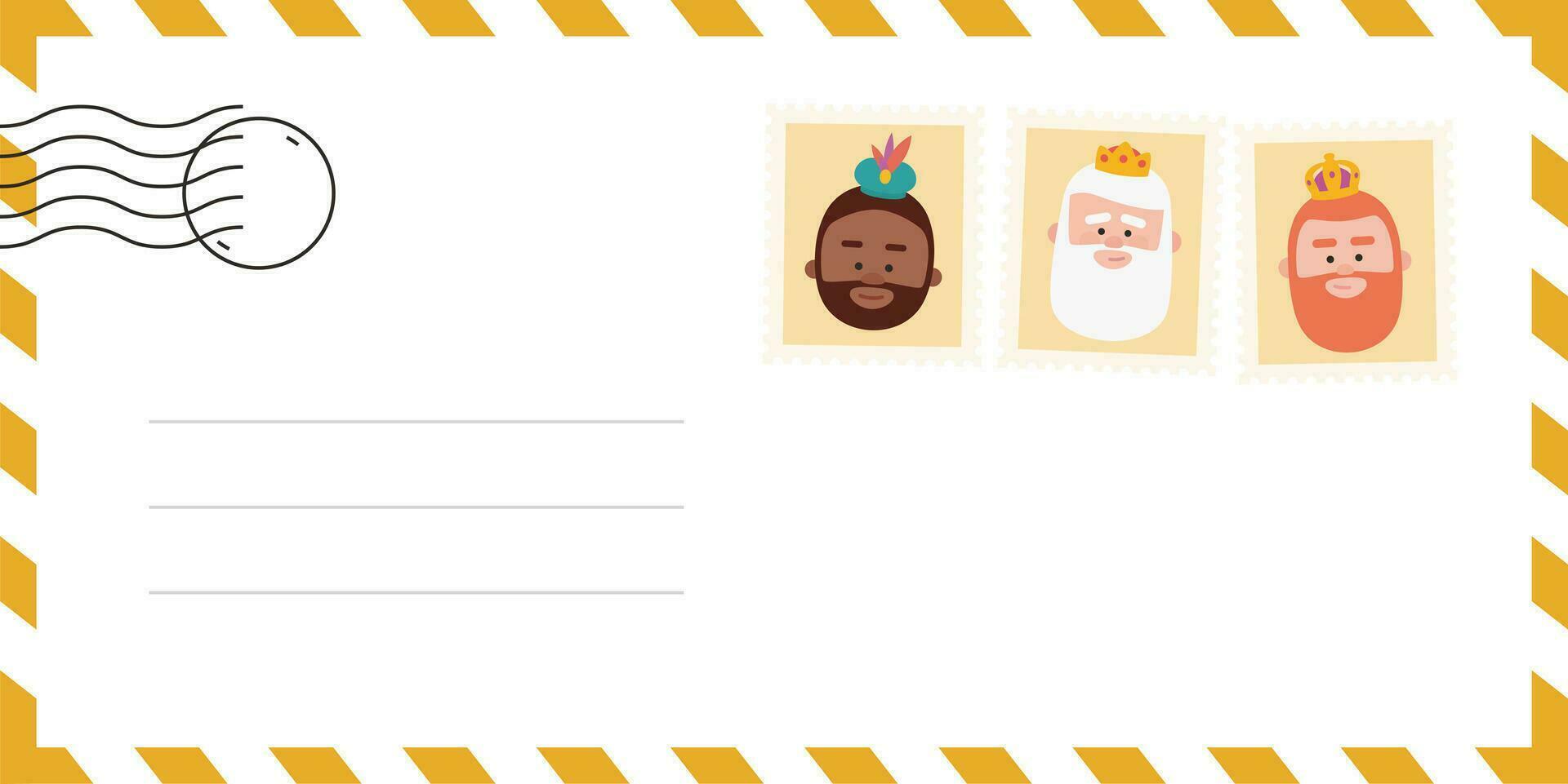 Envelope of the wise men. The three kings of orient, Melchior, Gaspard and Balthazar. Funny vectorized letter. vector