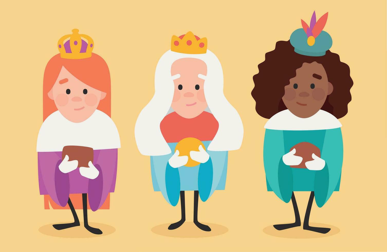 Three funny wise women. Queens of orient on yellow background vector