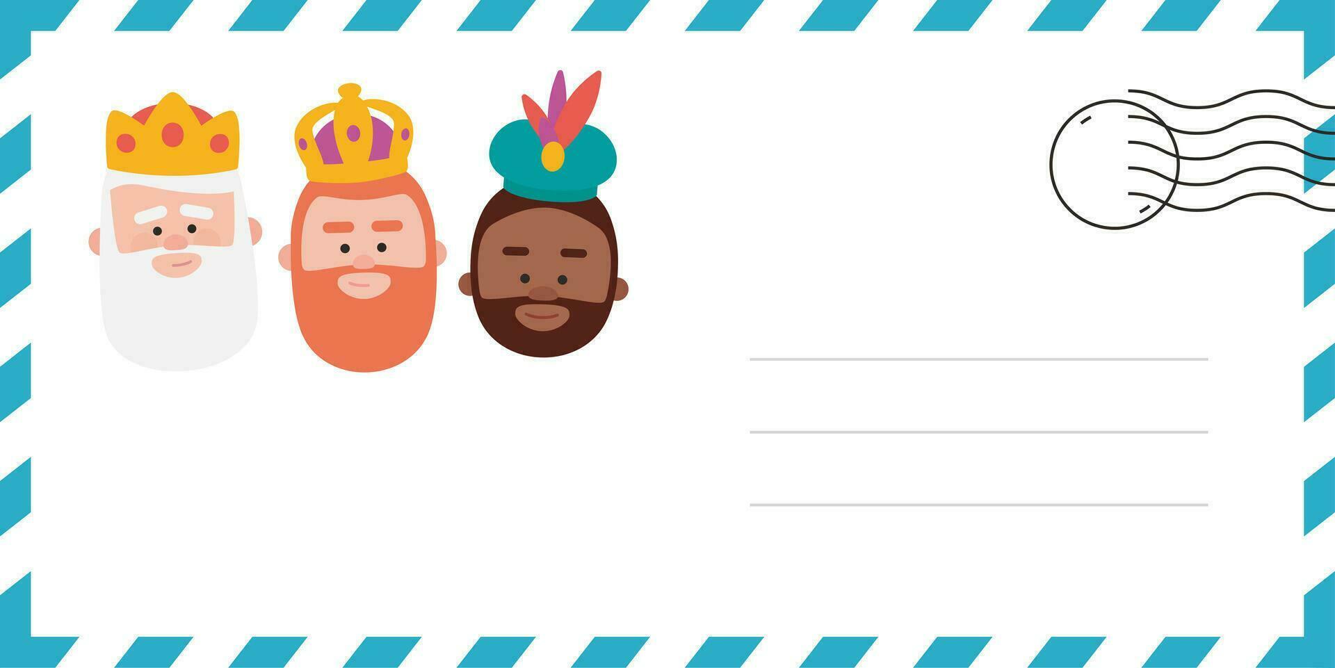 Envelope of the wise men. The three kings of orient, Melchior, Gaspard and Balthazar. Funny vectorized letter. vector