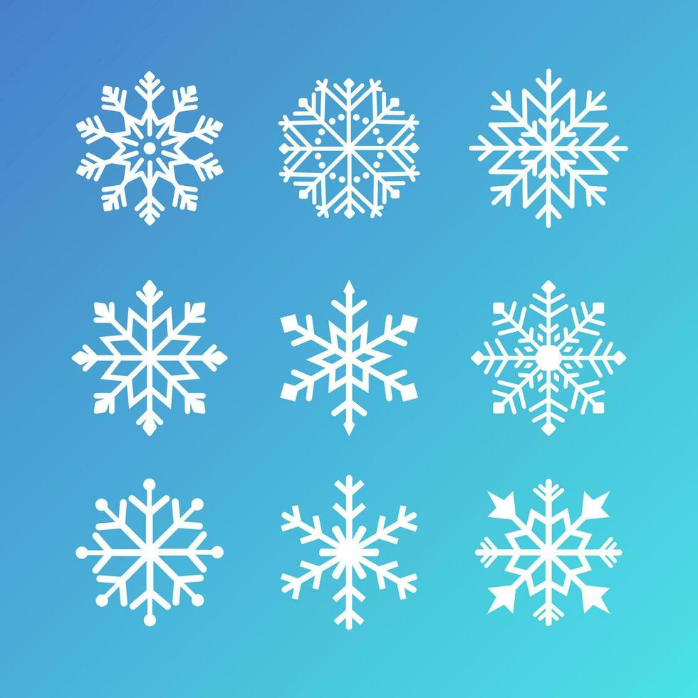 Snowflakes vector set. Snowflake flat icons collection for Christmas decorations and ornaments. Snowflake simple illustrations