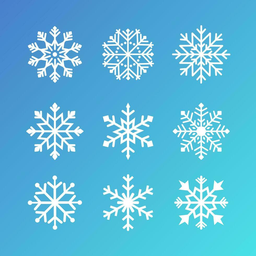 copos de nieve vector colocar. copo de nieve plano íconos colección para Navidad decoraciones y adornos copo de nieve sencillo ilustraciones